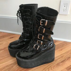 DEMONIA SWING 220 Platform Boots Black Patent Goth